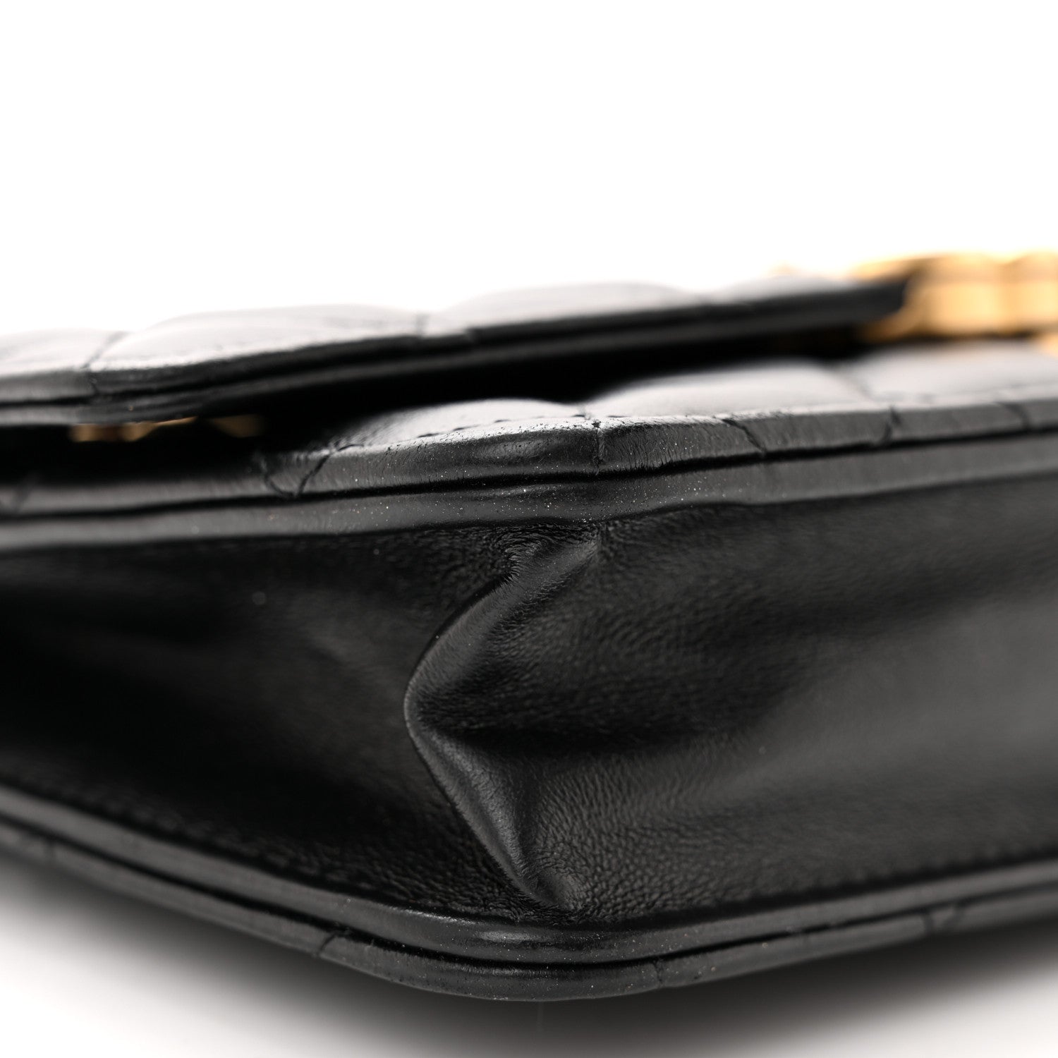 Chanel Lambskin Resin Quilted Wallet On Chain WOC Black 10 of 12