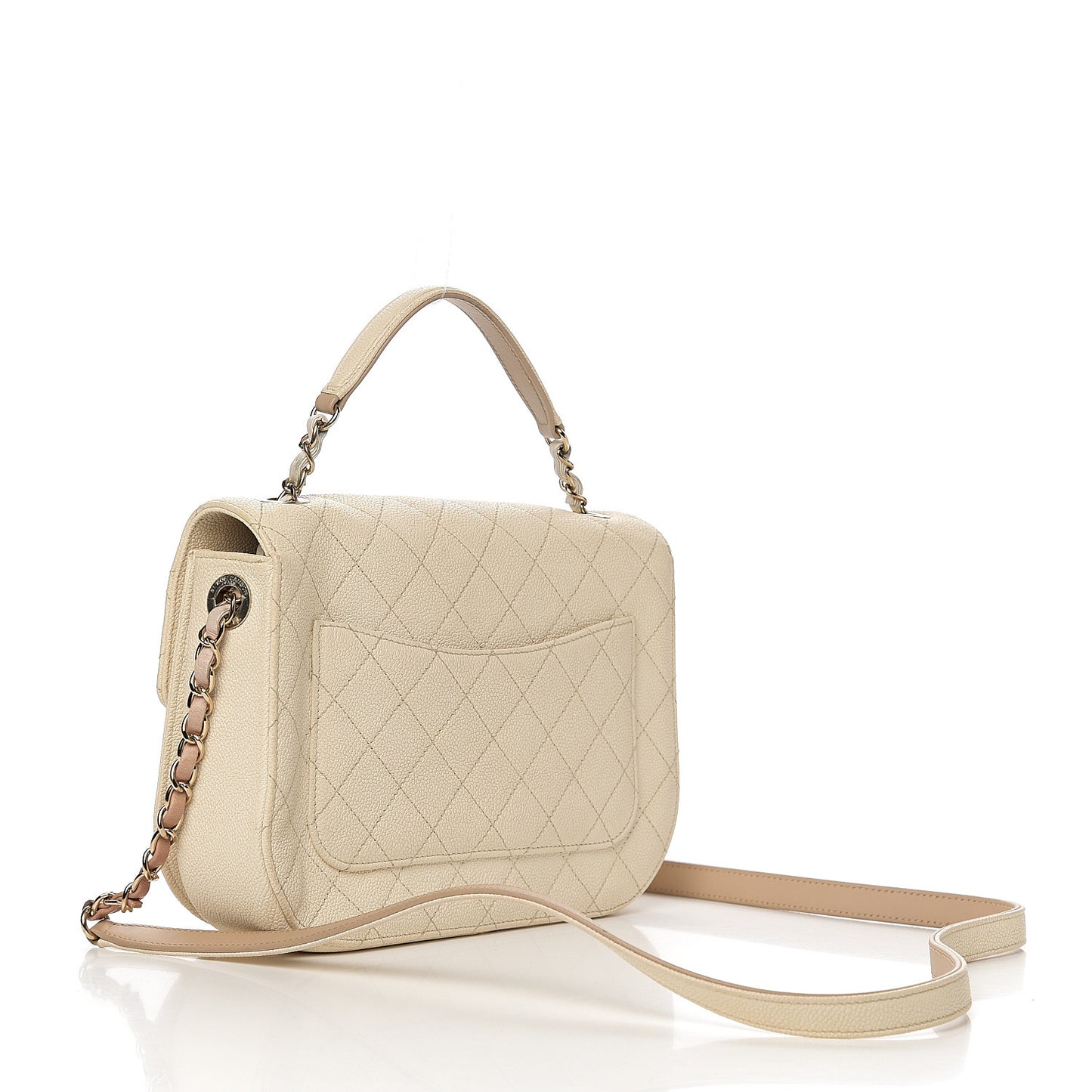 Grained Calfskin Quilted Medium Cuba Top Handle Flap Ivory