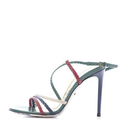 Gucci Malaga Kid Braided Haines High Heel Sandals 36.5 Emerald 1 of 10