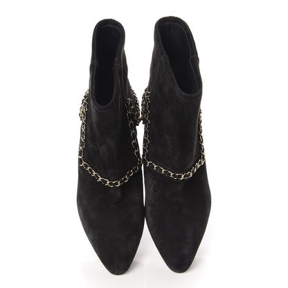 Chanel Suede Calfskin Chain CC Short Boots 38.5 Black 5 of 12
