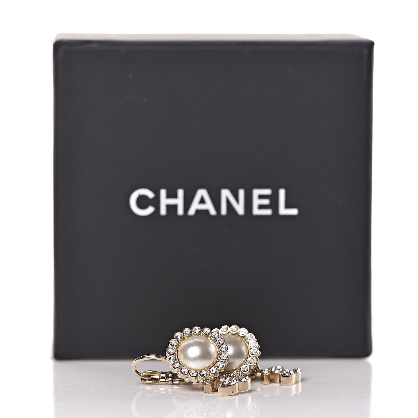 Crystal Pearl CC Drop Earrings Light Gold