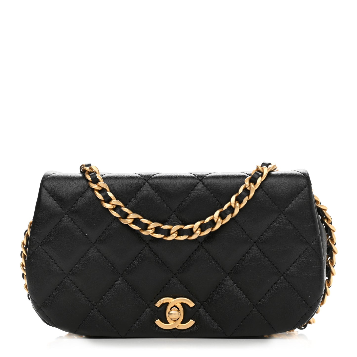 Calfskin Quilted Coco Mail Clutch With Chain Black