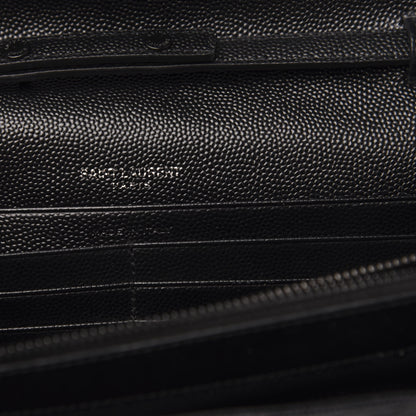 Saint Laurent Grain De Poudre Matelasse Chevron Monogram Chain Wallet Black 6 of 10