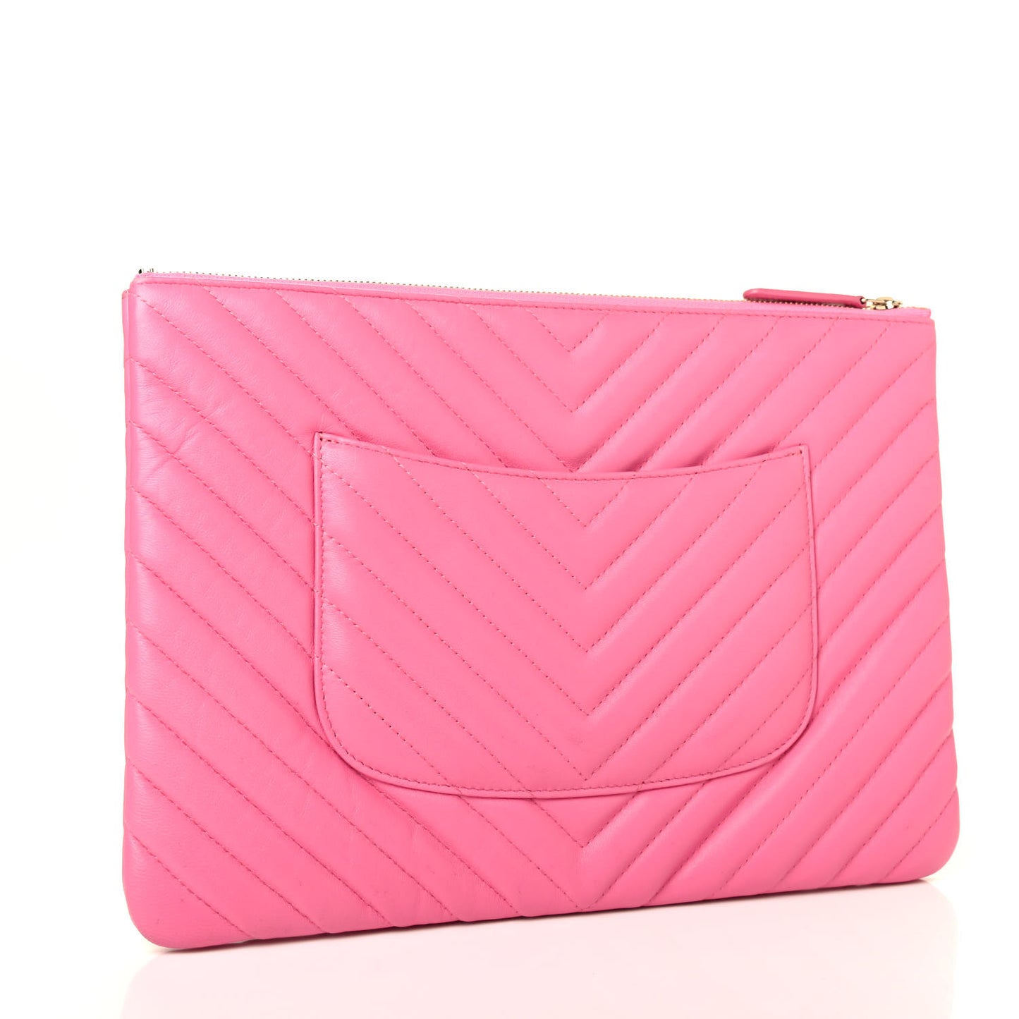 Lambskin Chevron Quilted Charms Medium Cosmetic Case Pink