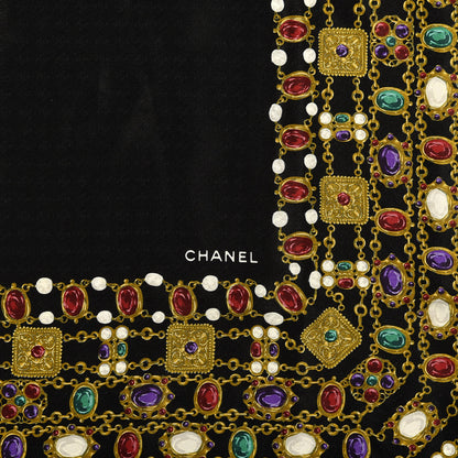 Chanel Silk Pearl Jewel Chain Print Scarf Black 2 of 4