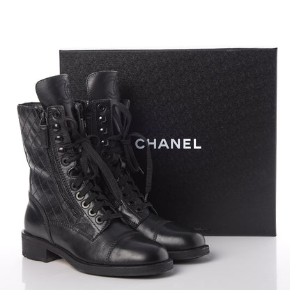 Chanel Calfskin Quilted Cap Toe Combat Boots 36 Black 10 of 10