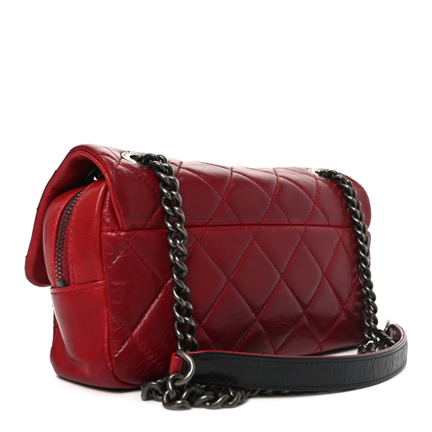 Glazed Calfskin Quilted Small Duo Color Flap Red