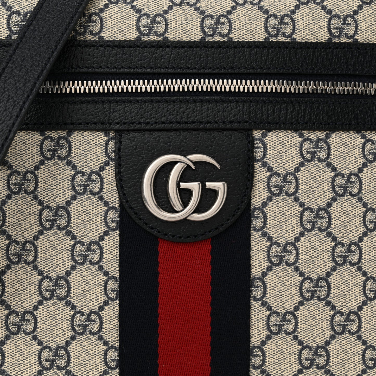 GG Supreme Monogram Textured Dollar Calfskin Web Small Ophidia Messenger Bag Beige Blue