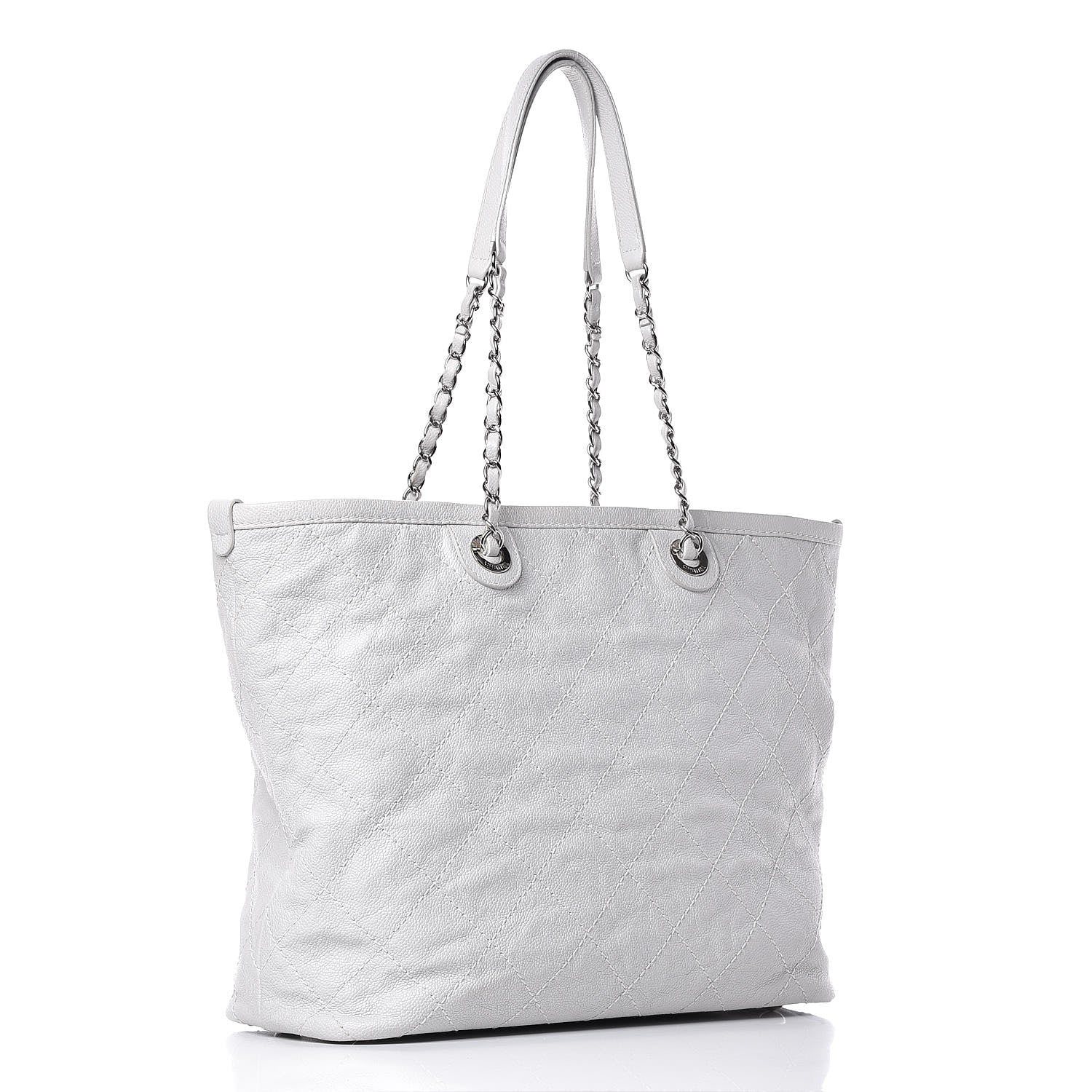 Chanel Grained Calfskin Quilted Small Daily Shopping Tote Light Grey 3 of 11