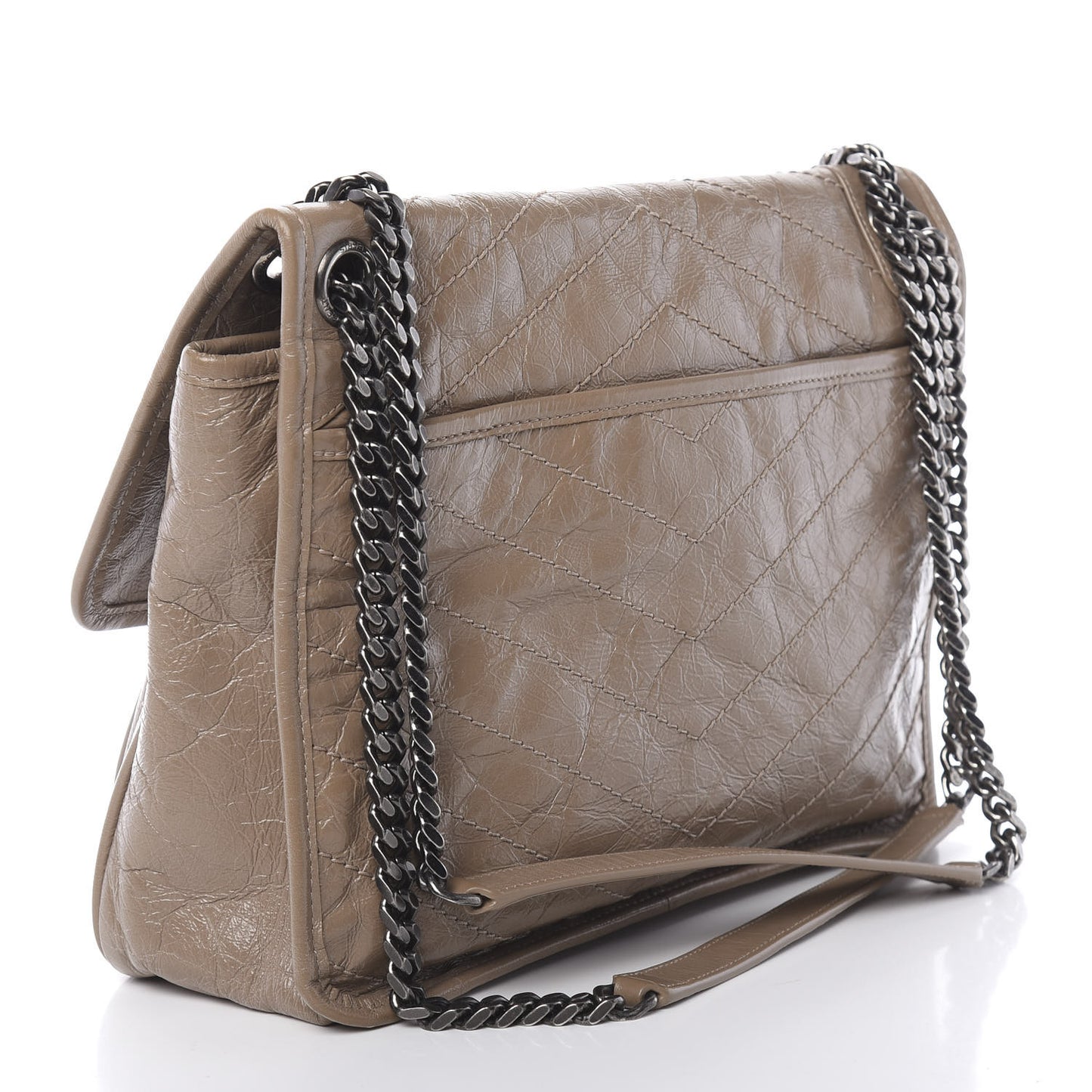 Crinkled Calfskin Matelasse Monogram Medium Niki Chain Satchel Light Taupe