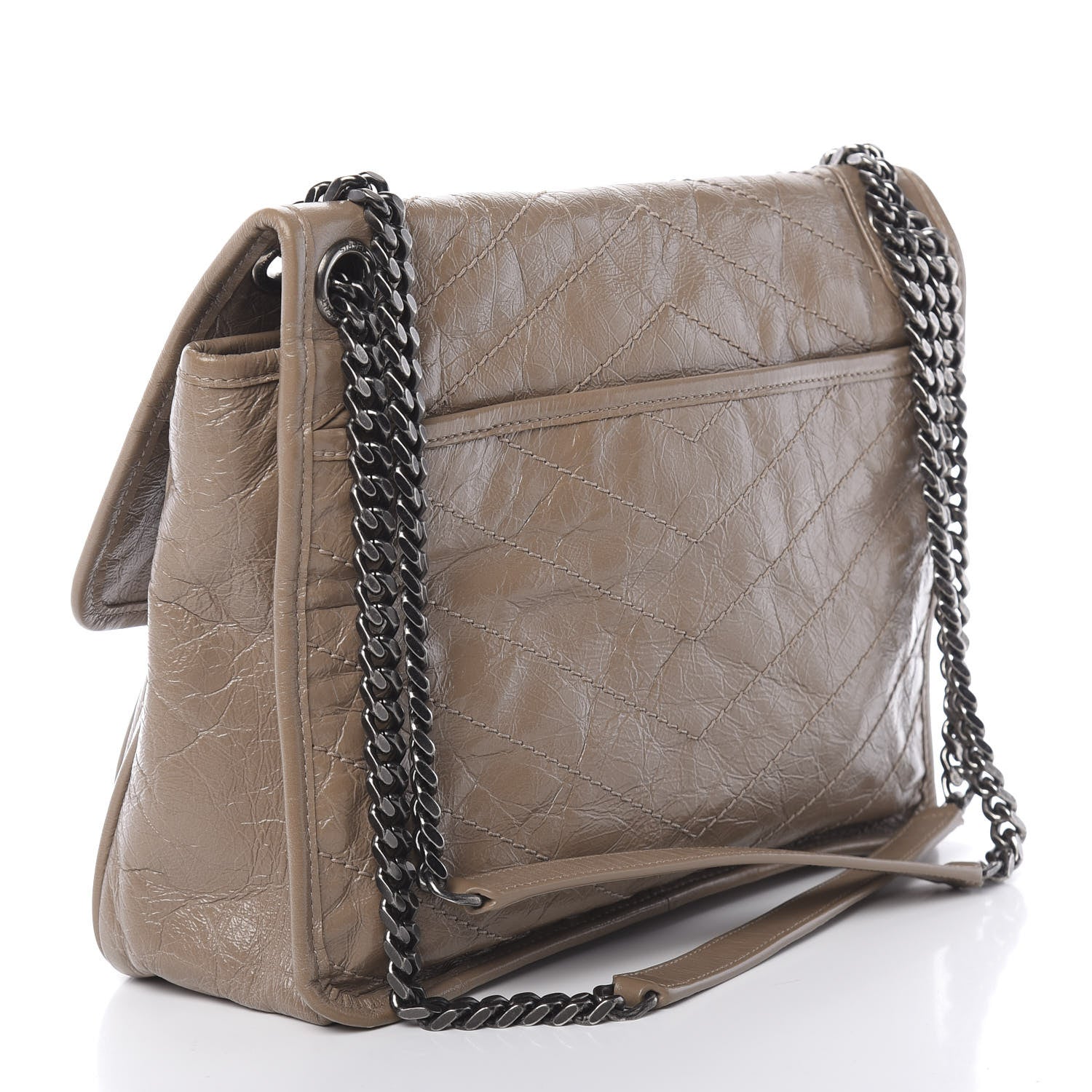 Saint Laurent Crinkled Calfskin Matelasse Monogram Medium Niki Chain Satchel Light Taupe 3 of 10