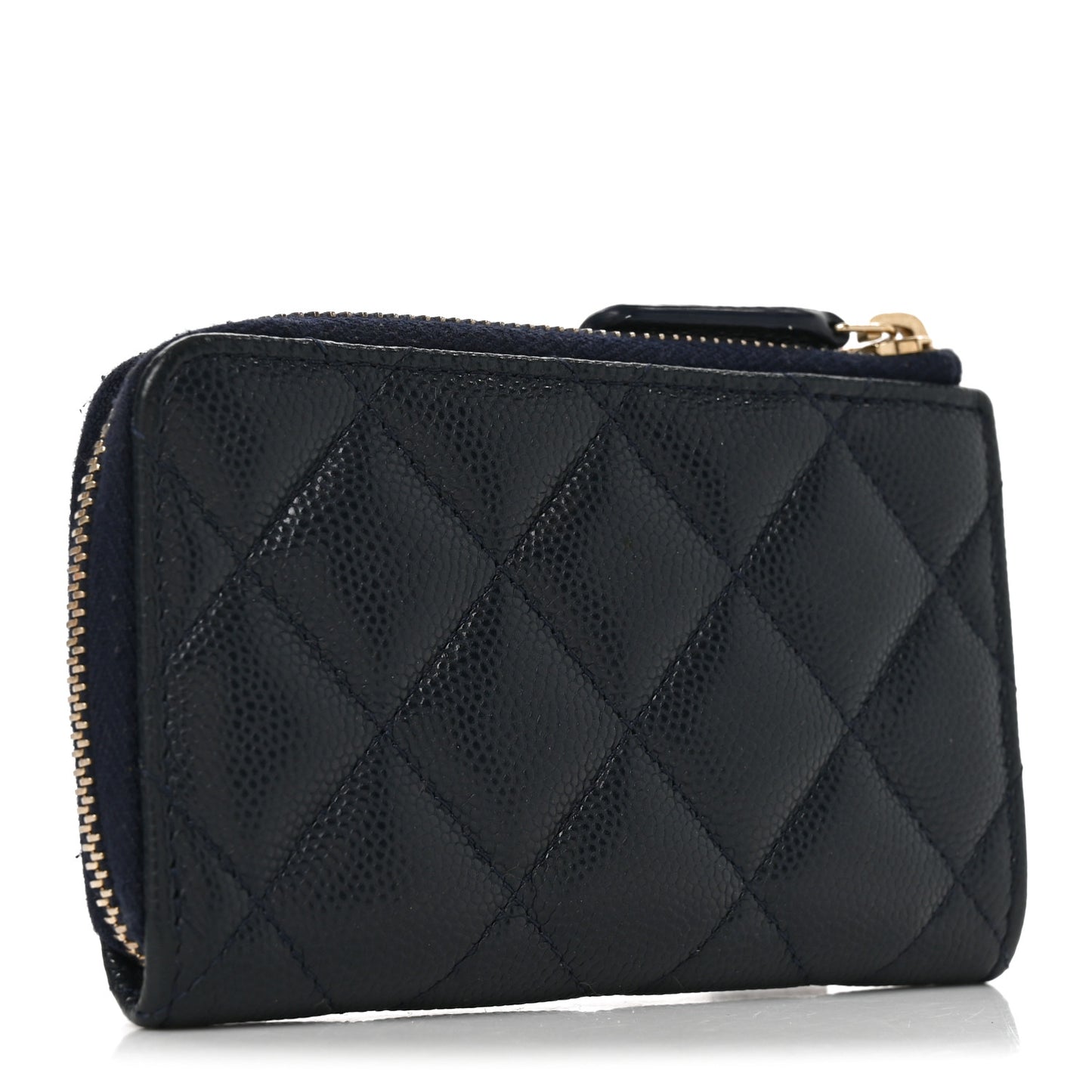 Caviar Quilted Zipped Key Holder Case Dark Blue