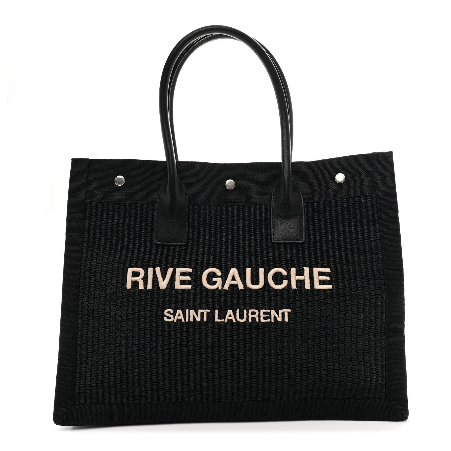 Saint Laurent Raffia Linen Calfskin Rive Gauche Tote Black 1 of 10