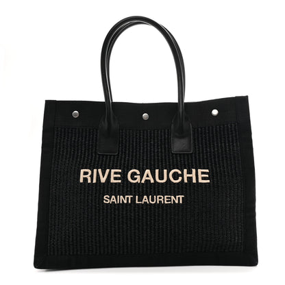 Saint Laurent Raffia Linen Calfskin Rive Gauche Tote Black 1 of 10