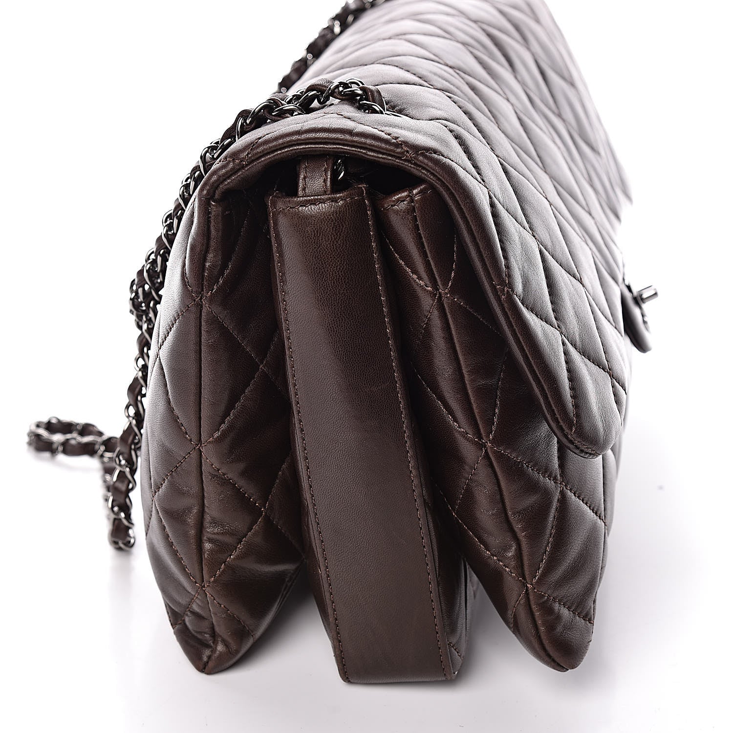 Chanel Lambskin Quilted Maxi 3 Flap Dark Brown 13 of 14