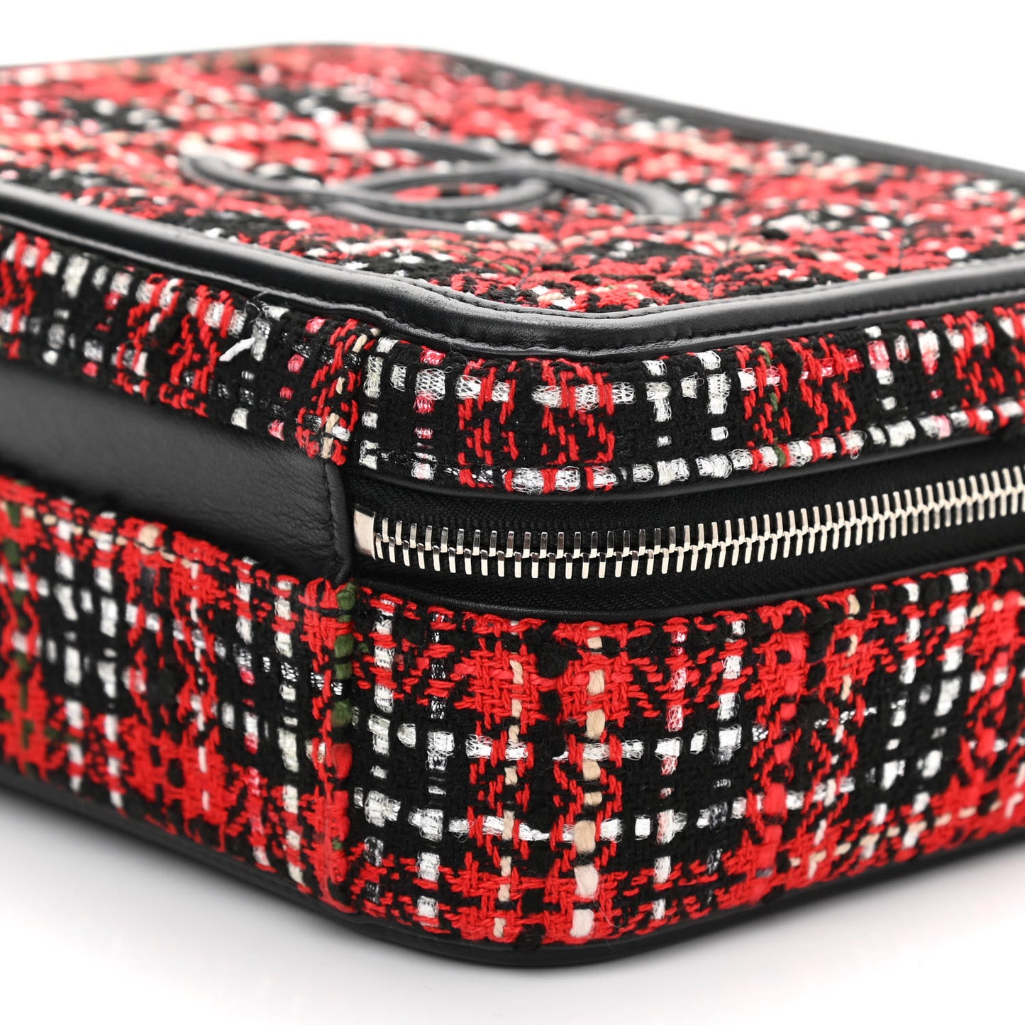 Tweed Quilted Medium CC Filigree Vanity Case Red