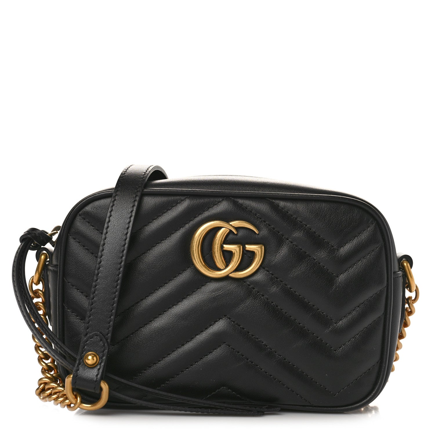 Gucci Calfskin Matelasse Mini GG Marmont Chain Shoulder Bag Black 1 of 9