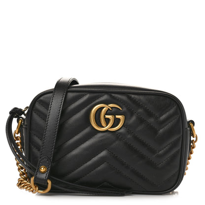 Gucci Calfskin Matelasse Mini GG Marmont Chain Shoulder Bag Black 1 of 9