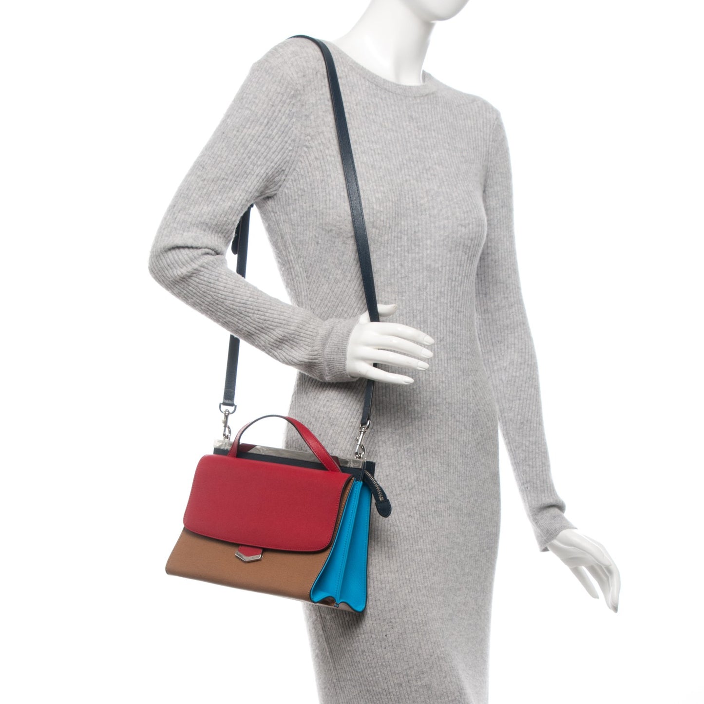 Vitello Elite Flamingo Colorblock Demi Jour Shoulder Bag Orzo Mattone Maldives