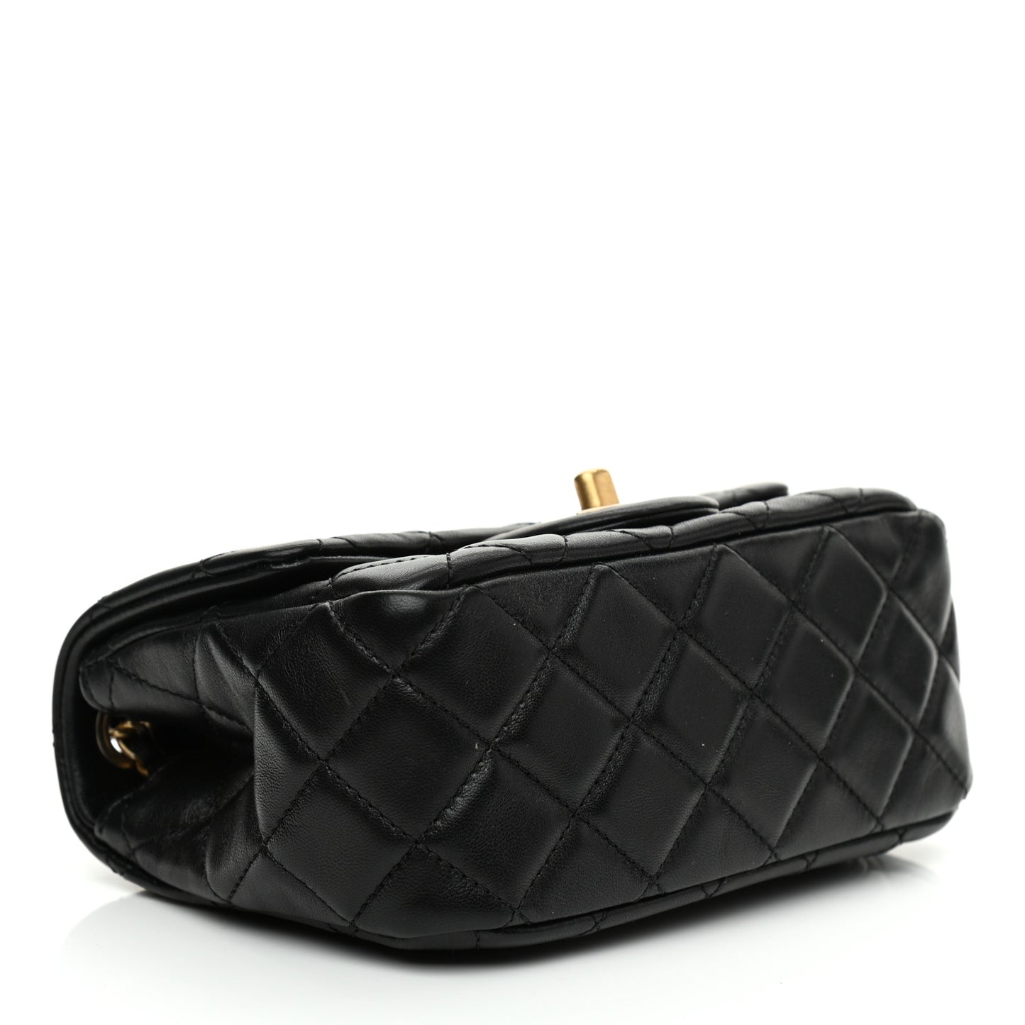 Lambskin Quilted Mini Pearl Crush Flap Black