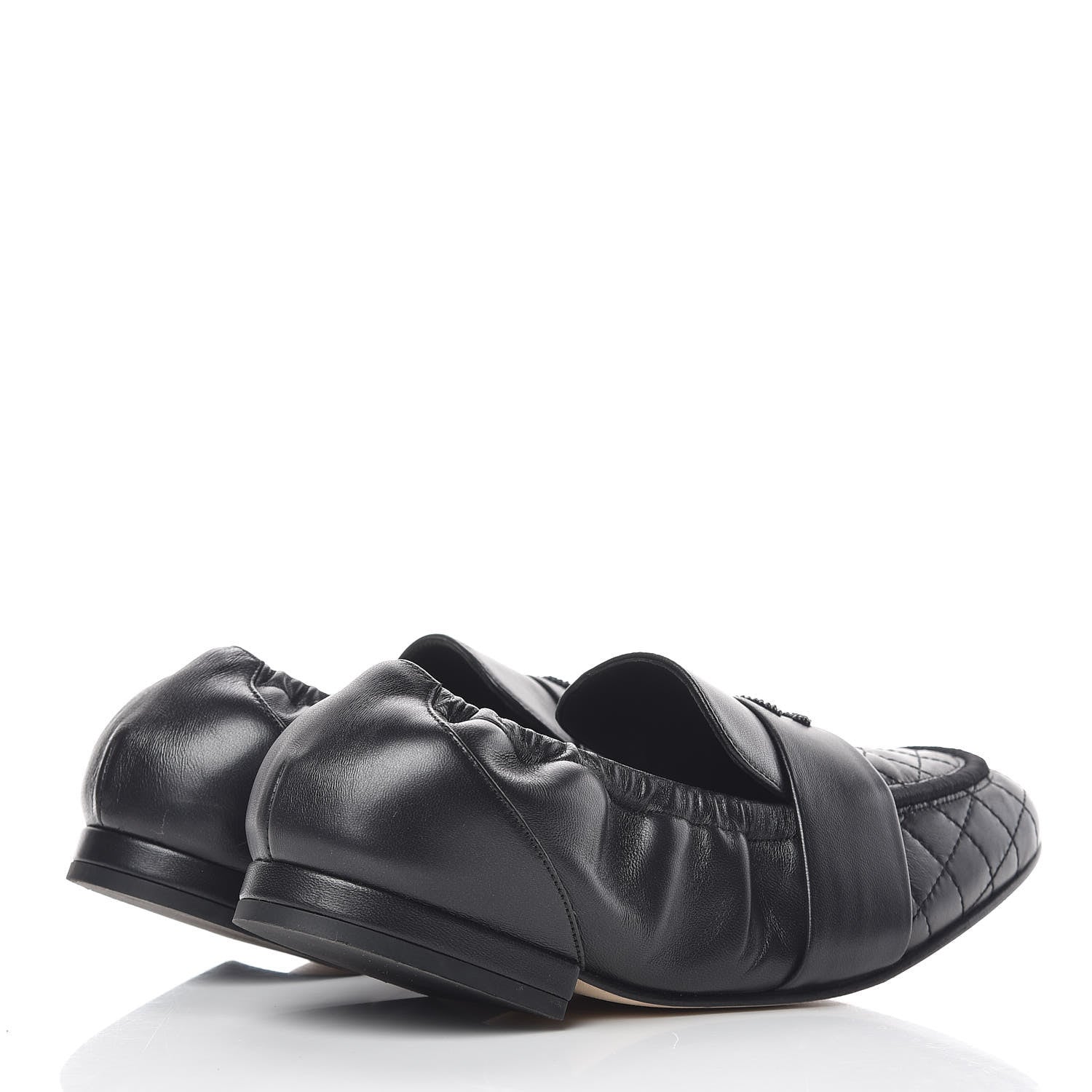 Chanel Laminated Lambskin Womens Quilted Elastic CC Moccasin Loafers 37.5 Black 4 of 12