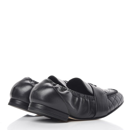 Chanel Laminated Lambskin Womens Quilted Elastic CC Moccasin Loafers 37.5 Black 4 of 12