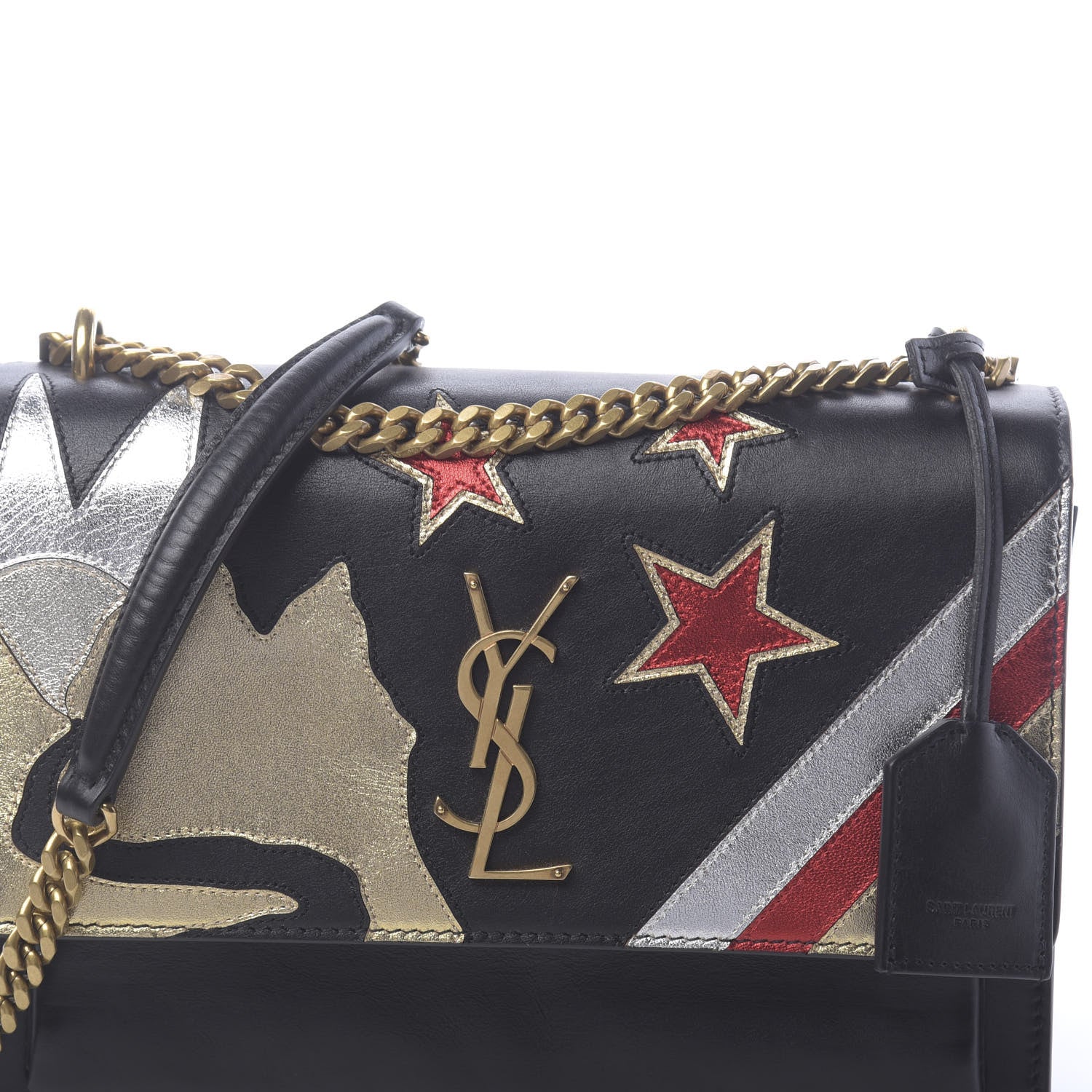 Saint Laurent Grained Calfskin Rock Star Patchwork Medium Monogram Sunset Black 10 of 11