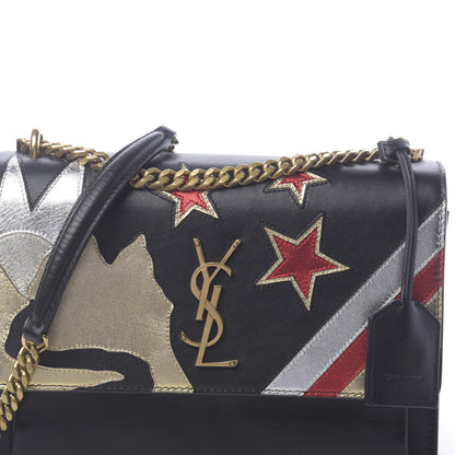 Saint Laurent Grained Calfskin Rock Star Patchwork Medium Monogram Sunset Black 10 of 11
