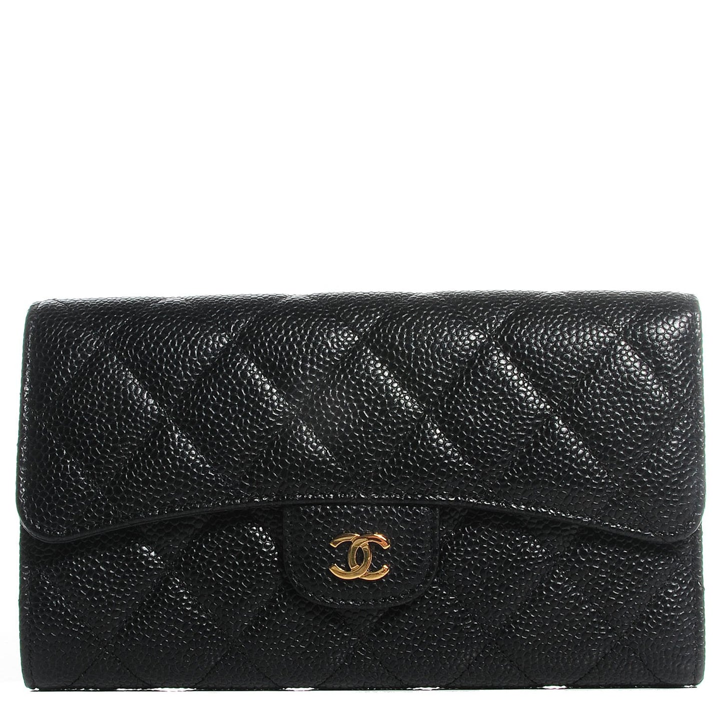 Caviar Quilted Long Flap Wallet Black