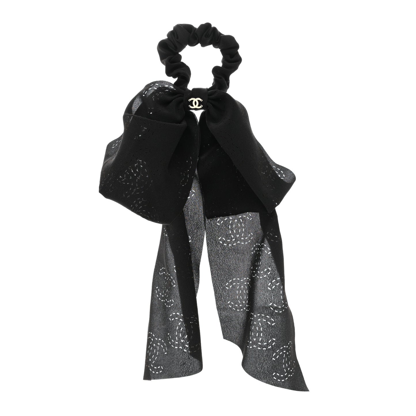 Silk Perforated Bow CC Scrunchie Black