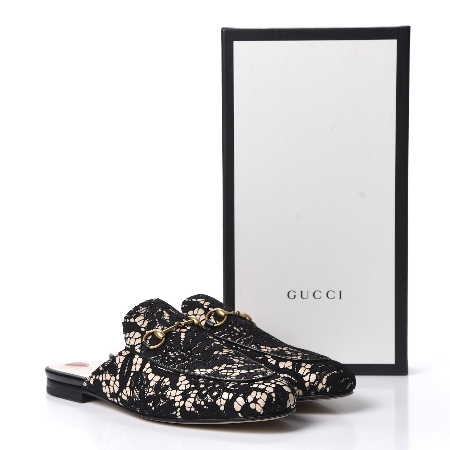 Gucci Lace Malaga Kid Womens Princetown Slippers 39 Black Skin Rose 10 of 10