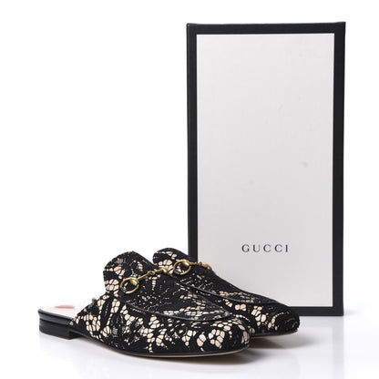 Gucci Lace Malaga Kid Womens Princetown Slippers 39 Black Skin Rose 10 of 10