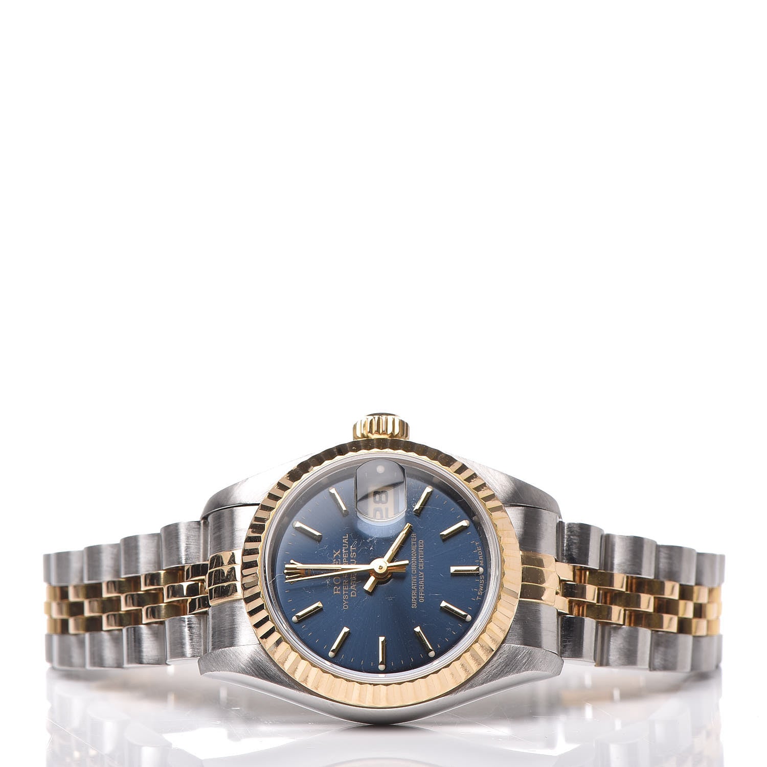 Rolex Stainless Steel 18K Yellow Gold 26mm Oyster Perpetual Datejust Watch Blue 69173 3 of 7