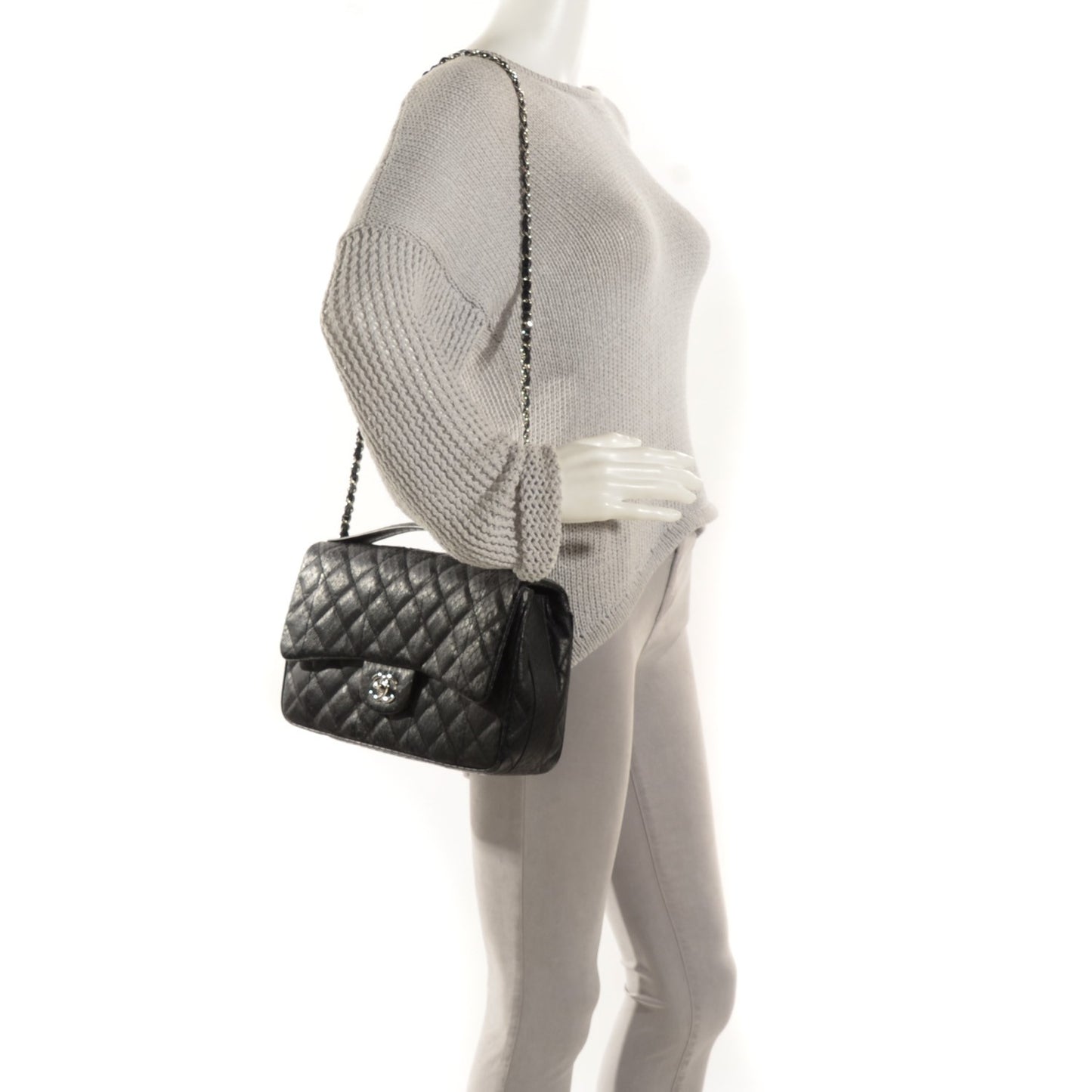 Elaphe Snakeskin Jumbo Easy Carry Flap Black