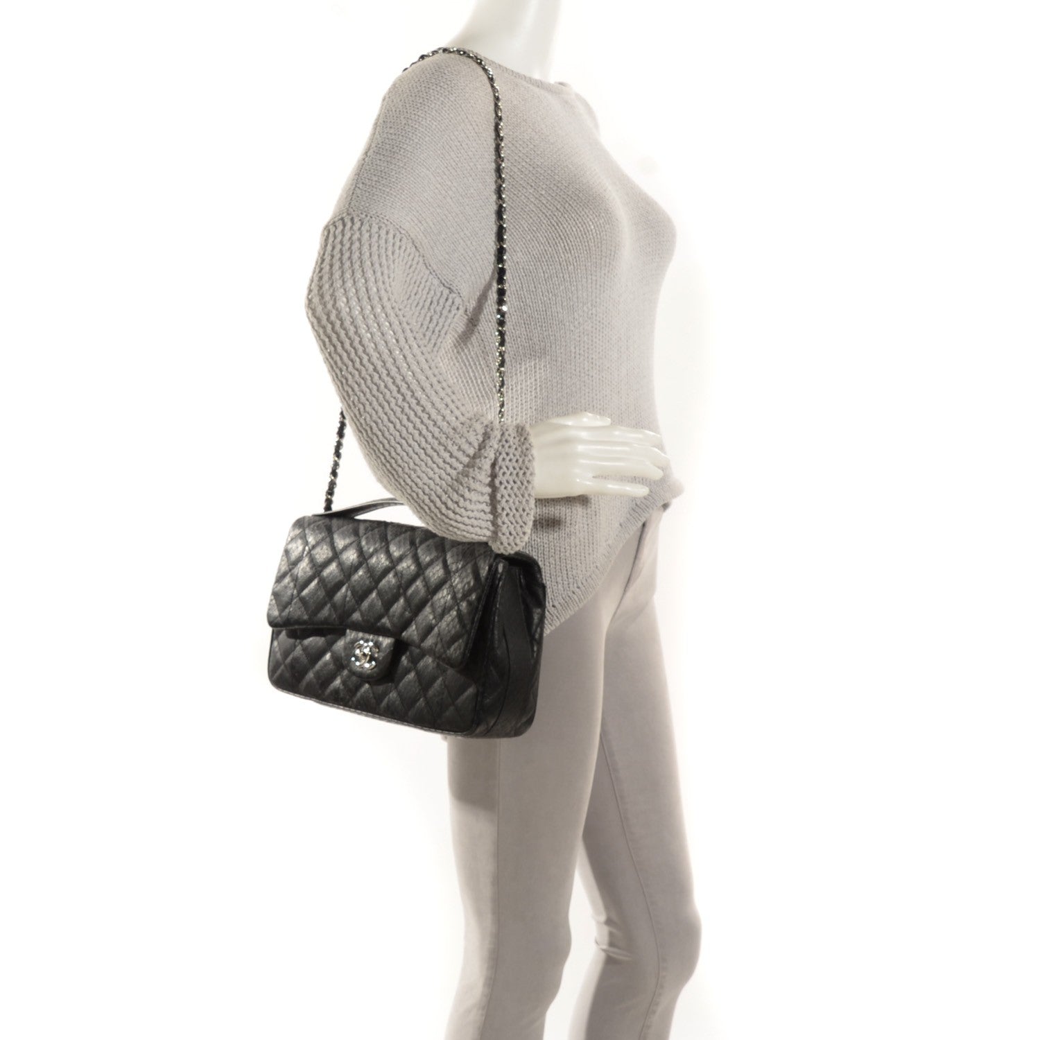 Chanel Elaphe Snakeskin Jumbo Easy Carry Flap Black 2 of 9