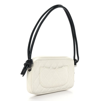 Chanel Calfskin Quilted Cambon Pochette White Black 3 of 9