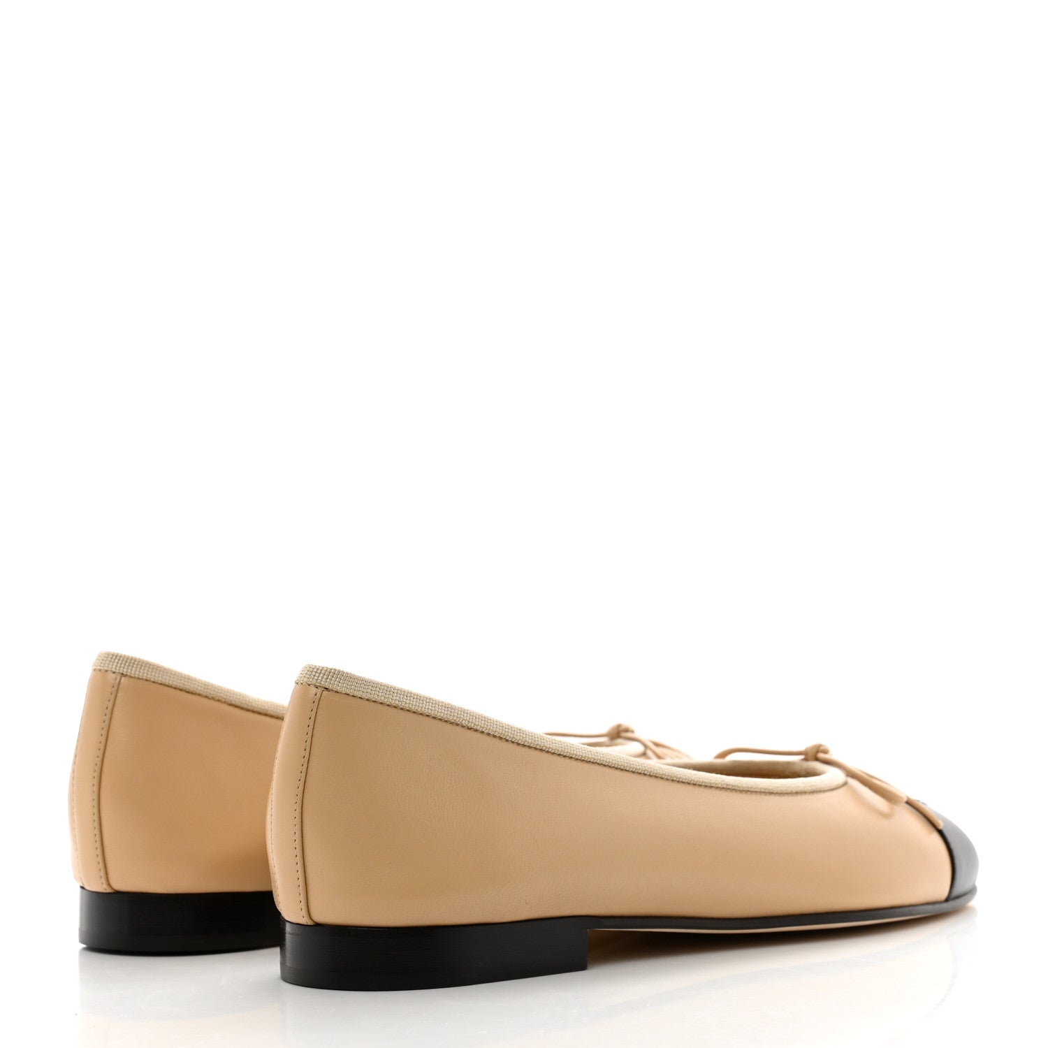 Chanel Lambskin Cap Toe CC Ballerina Flats 38.5 Beige Black 4 of 7