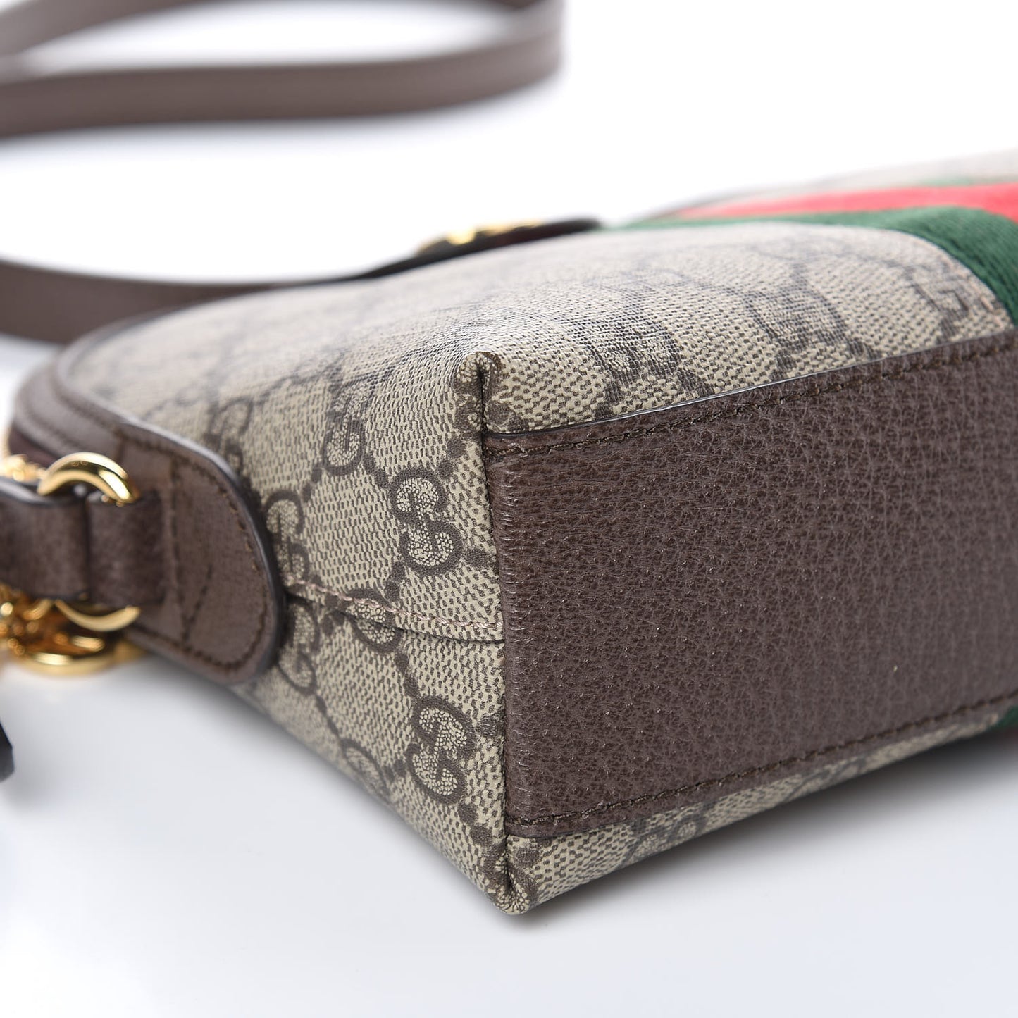 GG Supreme Monogram Textured Dollar Calfskin Web Small Ophidia Dome Shoulder Bag Beige Ebony New Acero