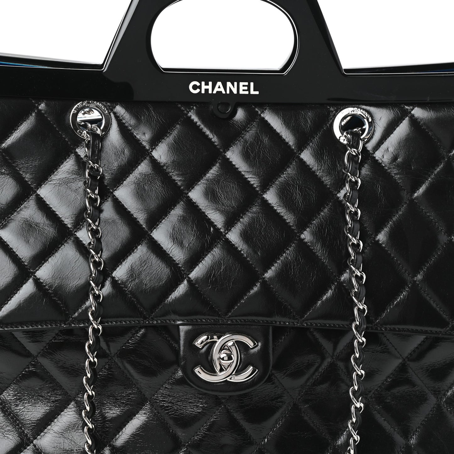 Glazed Calfskin Quilted Large CC Delivery Tote Black