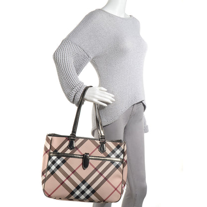 Burberry Metallic Calfskin Nova Check Tote 2 of 9