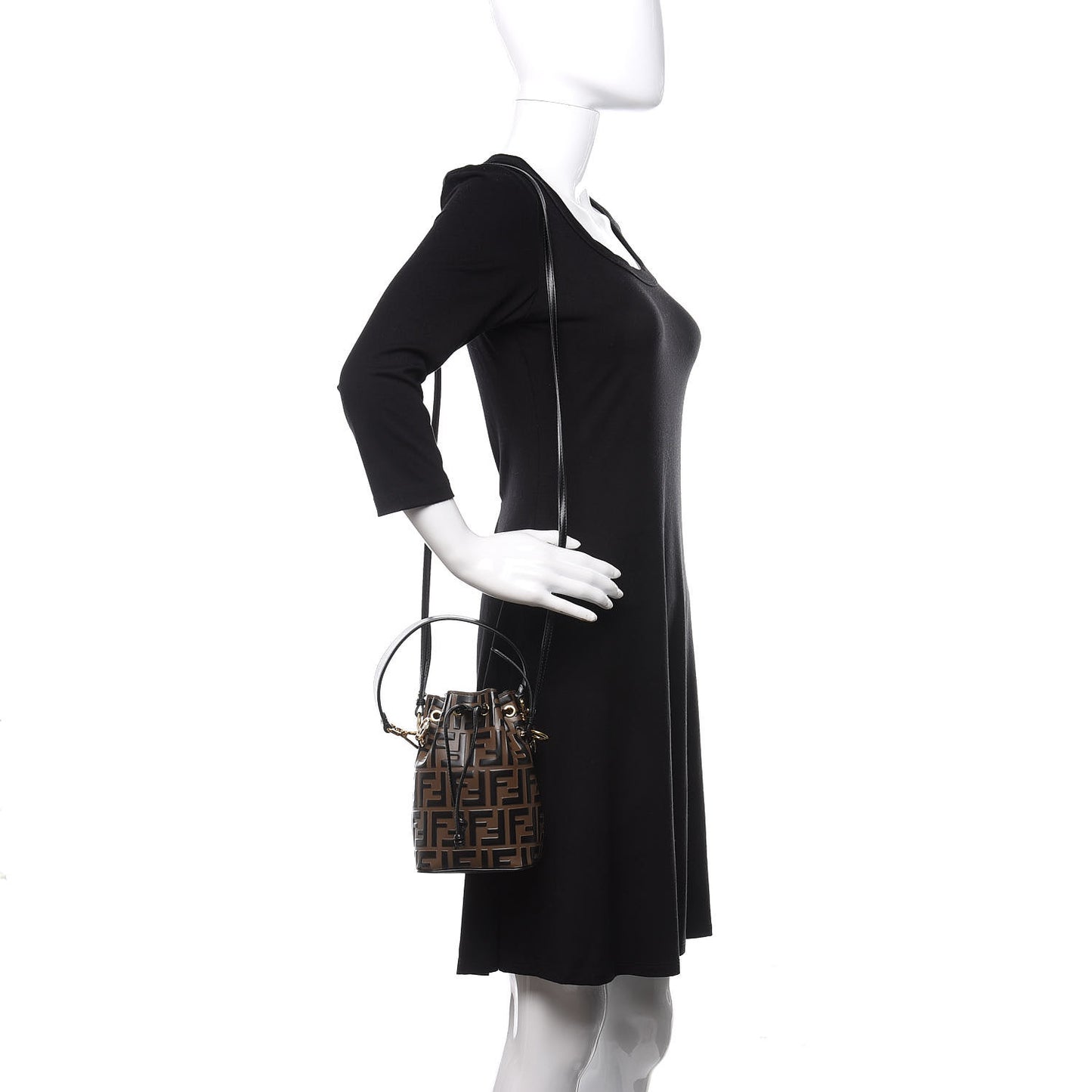 Vitello Liberty F is Fendi Bi-Color FF 1974 Embossed Mini Mon Tresor Bucket Bag Maya Black