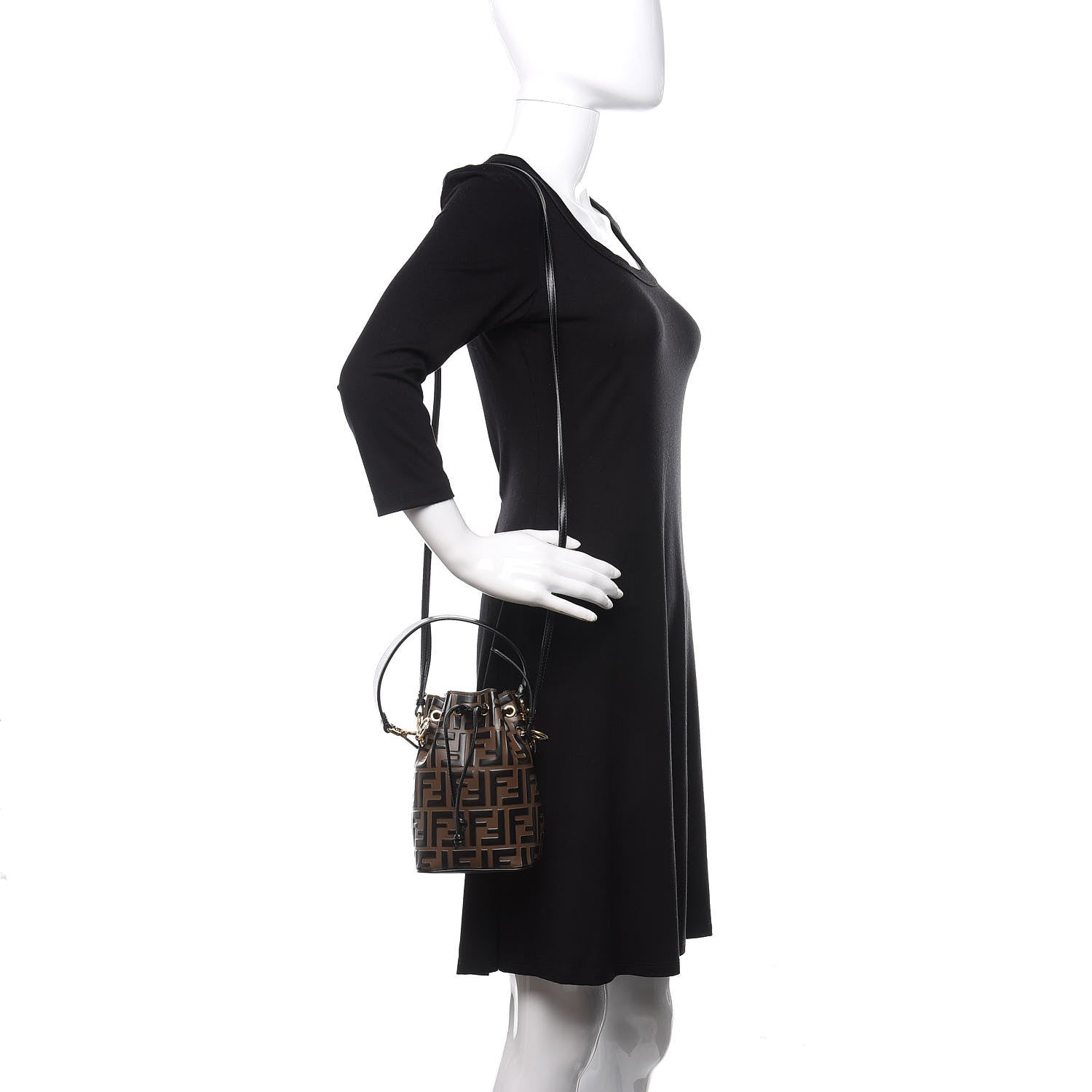 Fendi Vitello Liberty F is Fendi Bi-Color FF 1974 Embossed Mini Mon Tresor Bucket Bag Maya Black 3 of 16