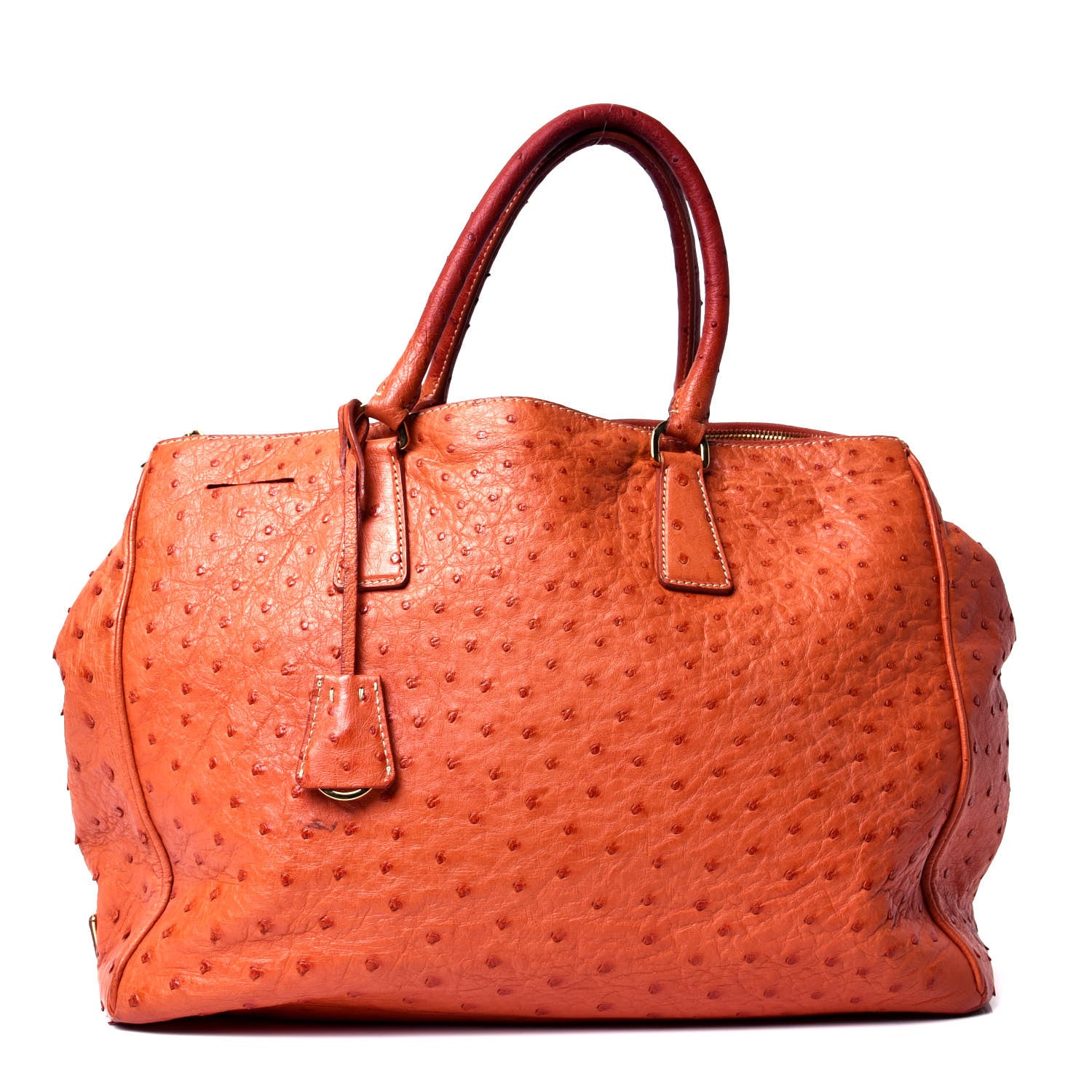 Prada Ostrich Double Zip Tote Papaya 1 of 4