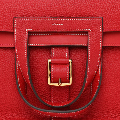 Hermes Taurillon Clemence Verso Halzan 31 GM Rouge Casaque Vermillion 8 of 10