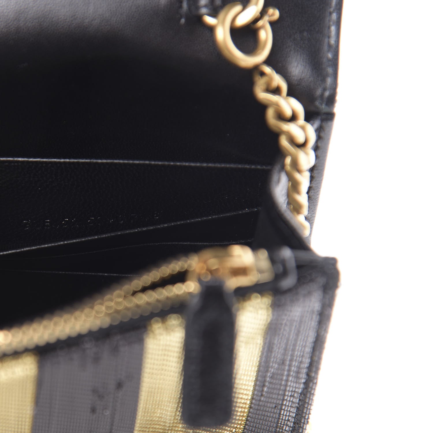 Saint Laurent Sequin Striped Classic Monogram Kate Tassel Chain Wallet Black Gold 7 of 13