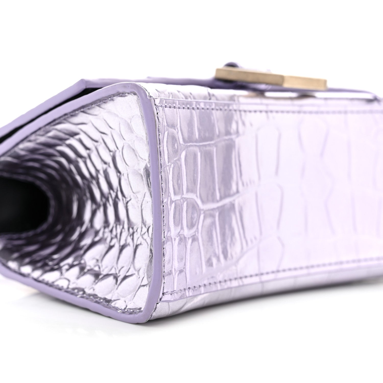 Balenciaga Metallic Calfskin Crocodile Embossed Hourglass Top Handle Bag XS Lilac 10 of 13