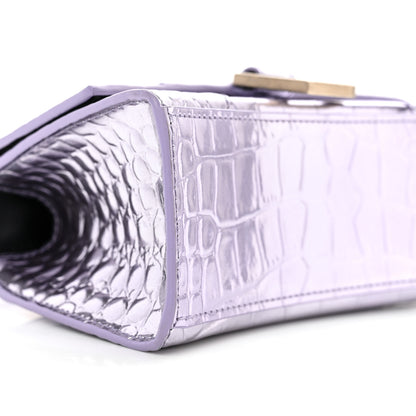 Balenciaga Metallic Calfskin Crocodile Embossed Hourglass Top Handle Bag XS Lilac 10 of 13