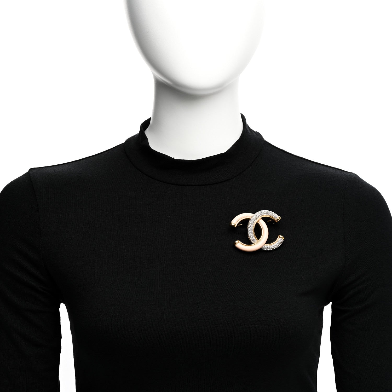 Chanel Enamel Crystal CC Brooch Light Pink Gold 2 of 5
