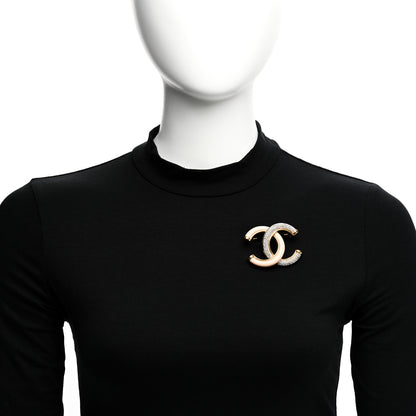 Chanel Enamel Crystal CC Brooch Light Pink Gold 2 of 5