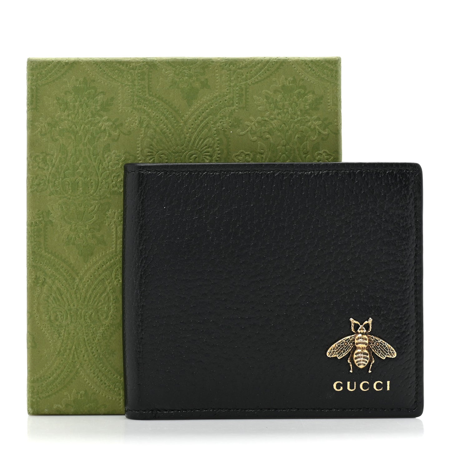 Calfskin Bee Bi-Fold Wallet Black
